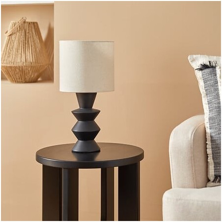 Lampe boule striée Timéo haut 25 cm céramique ocre