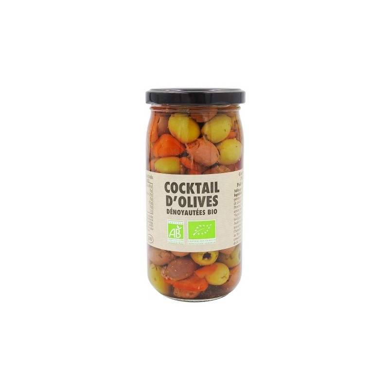 Cocktail d'olives dénoyautées BIO bocal 37cl