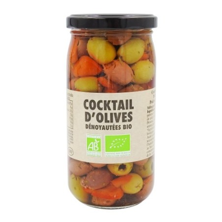 Cocktail d'olives dénoyautées BIO bocal 37cl
