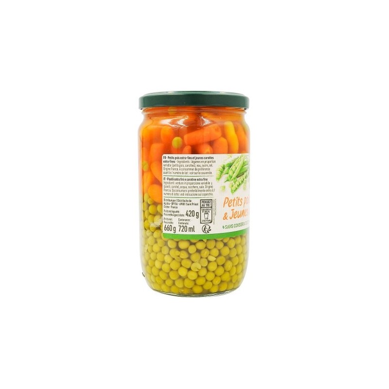 Petits pois jeunes carottes France bocal pne 420g