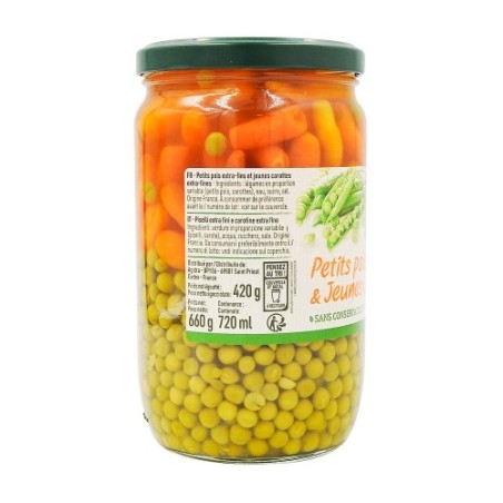 Petits pois jeunes carottes France bocal pne 420g