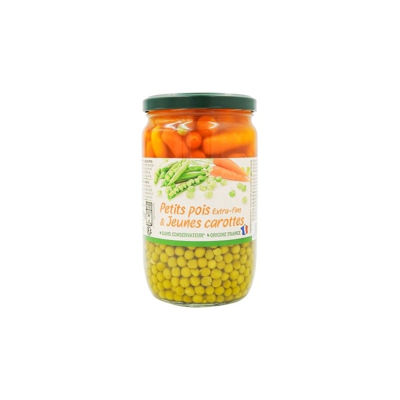 Petits pois jeunes carottes France bocal pne 420g