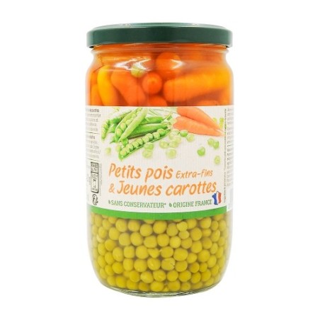 Petits pois jeunes carottes France bocal pne 420g