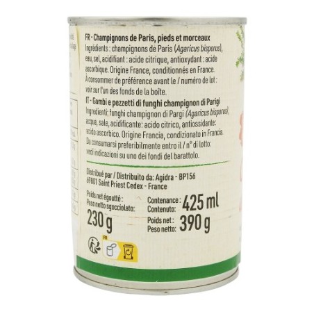 Champignons Paris pieds FRANCE morceaux pne 230g