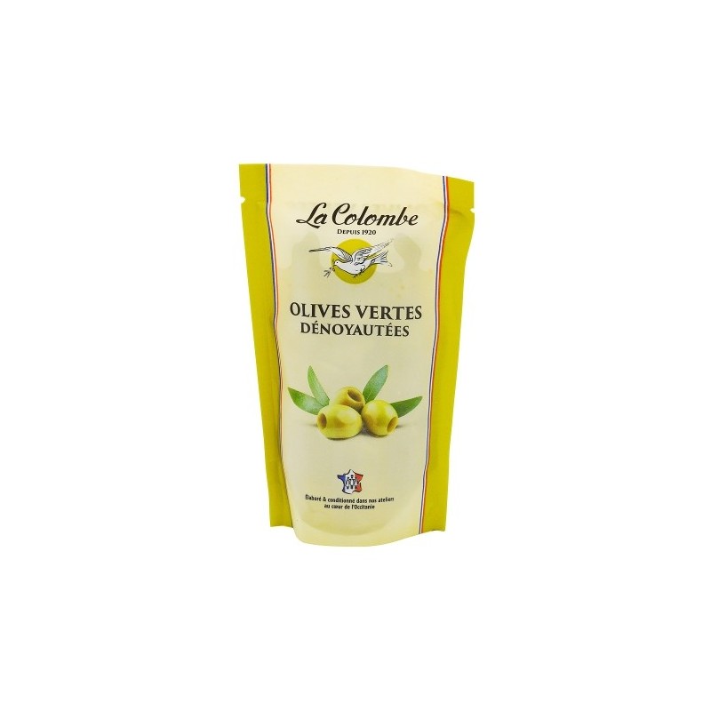Olives vertes dénoyautées sachet de 90g Olives vertes dénoyautées sachet de 90g
