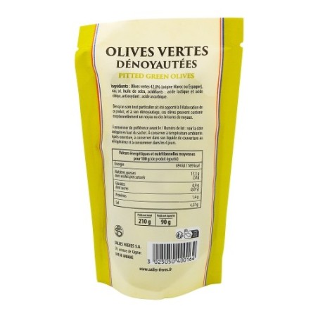 Olives vertes dénoyautées sachet de 90g